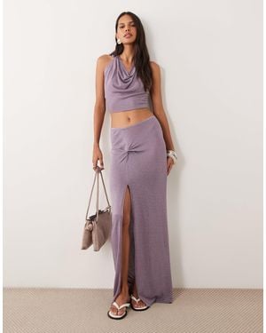 Miss Selfridge Glitter Knit Twist Detail Maxi Skirt - Pink