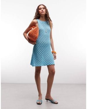 Reclaimed Vintage Crochet Mini Dress - Blue