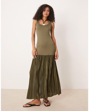 ASOS Racer Scoop Hybrid Plisse Maxi Dress - Green