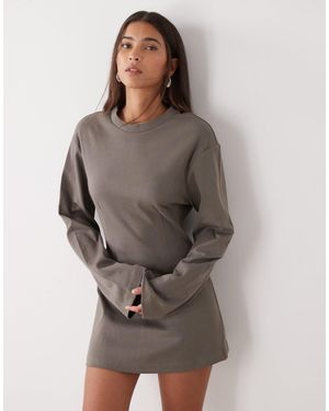 Monki Cinched Waist Long Sleeve Mini Dress - Natural