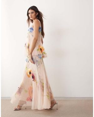 ARRANGE Geplooide Maxi Rok Met Geborduurde Bloemen - Roze