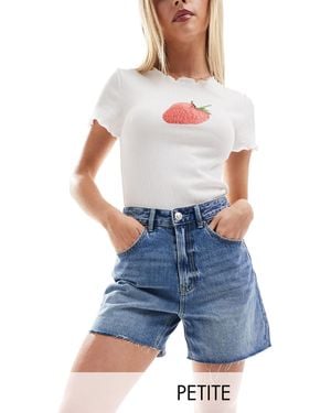 Stradivarius Petite Denim Dad Short - Blue