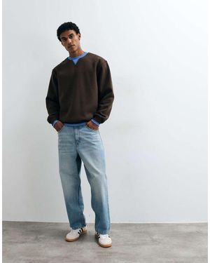 ASOS Jersey Holgado Con Cuello Redondo, Cuello Y Costuras En Contraste Marrones-Marrón - Azul