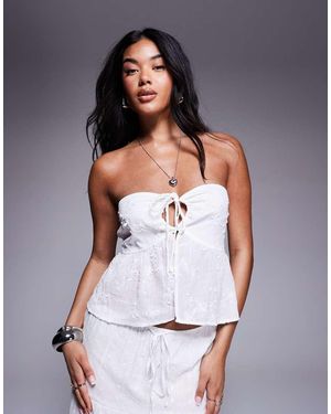 Princess Polly Rosenburg Baby Doll Embroidered Keyhole Tie Front Bandeau Top - White