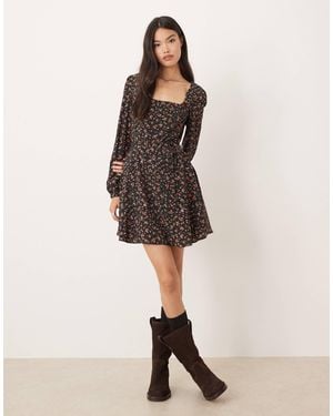 Glamorous Long Sleeve Square Neck Mini Dress - Natural