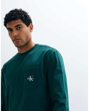 Calvin Klein Sudadera De Cuello Redondo Y Manga Larga Con Monograma En - Azul