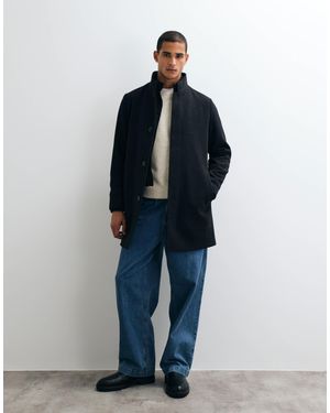 Jack & Jones Wool Blend Coat With High Collar - Blue