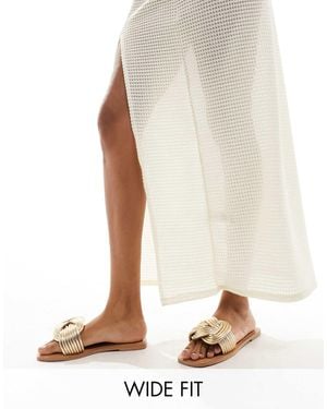 Asos Design Wide Fit Fifi Woven Mule Flat Sandals - Metallic