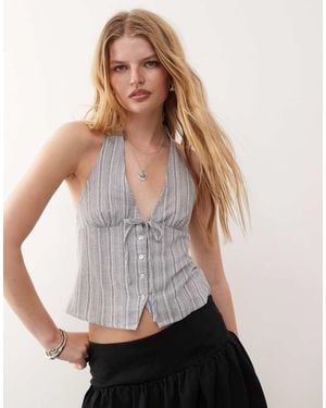 Motel Miyuki Woven Stripe Halter Top - White