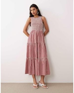 Nobody's Child Cotton Round Neck Shir Bodice Tie Skirt Midi Dress - Pink