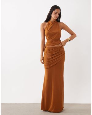 ASOS Co-ord Stretch Chiffon Draped Fishtail Maxi Skirt - Brown