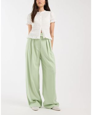 ASOS Tailored Wide Leg Pants With Pleated Detailing - Green