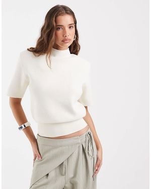 ASOS High Neck Shoulder Pad Waisted T-shirt - White