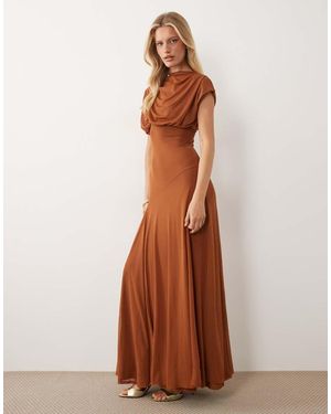 ASOS Gedrapeerde Maxi-Jurk Met Blouson Bovenkant - Bruin