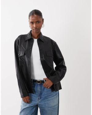 GOOD AMERICAN Faux Leather Shirt - Blue