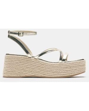 Pull&Bear Sandali Con Zeppa E Fascette Color Oro - Neutro