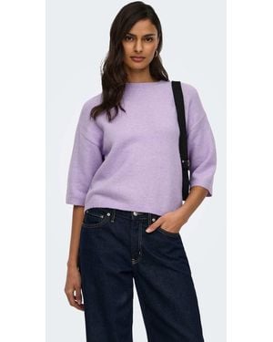 Jdy Chloe gerippter strickpullover mit rundhalsausschnitt und überschnittenen schultern - Lila