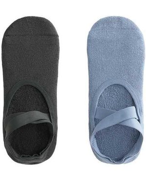 Oysho 2 Pairs Of Padded Cotton Blend Yoga And Pilates Socks With Crossover Straps - Blue