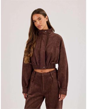 CERNUCCI Suede Cropped Funnel Neck Jacket - Brown
