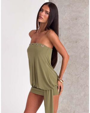 Tiger Mist Ravenna Bandeau Jersey Jurk Met Oogjesdetail, Getailleerde Rok, Drapedetail, Mini, Olijfgroen