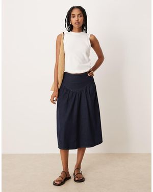 Mango Falda Vaquera Azul Añil De Corte Acampanado Con Cintura Baja Y Fruncida De