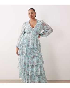 Pretty Lavish Curve Ruffle Maxi Dress - Blue