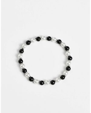 ASOS Glass Faux Pearl Bracelet With Black Beads - Multicolour