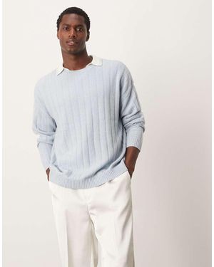 ASOS Jersey Holgado De Canalé Ancho De Lana De Cordero De - Azul