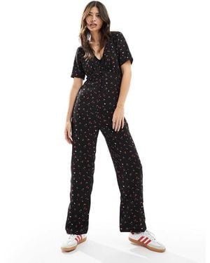 Jdy Mono Largo De Pernera Ancha Con Estampado Floral De - Negro