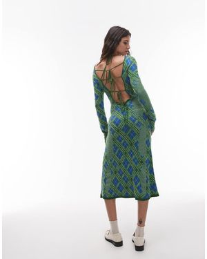 House Of Sunny The Victoria Knitted Long Sleeve Dress - Green