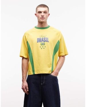ASOS Boxy Oversized T-shirt With Brazil Football Graphic - Yellow