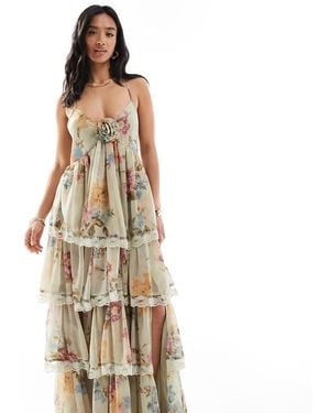 Miss Selfridge Race Day Chiffon Tiered Maxi Dress - Metallic
