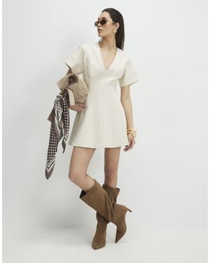 River Island Denim Seamed Detail Mini Dress - Natural
