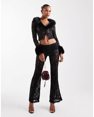 Oh Polly Low Rise Lace Flare Trousers - Black