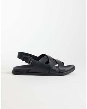 Mango 100% Leather Cross Strap Design Sandals With Buckle Detailing - White