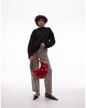 TOPSHOP Knit Fluffy Ribbed Detail Exposed Seam Crew Oversized Jumper - Black