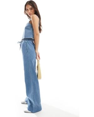 ASOS Tie Front Wide Leg Jean With Embroidered Stripe - Blue