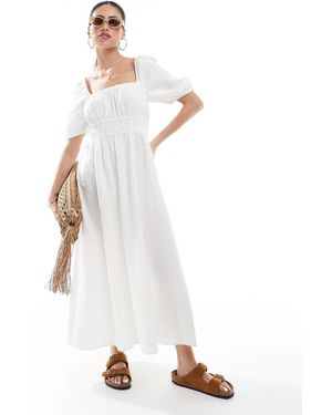 New Look Puff Sleeve Milkmaid Dress - White