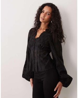 Gina Tricot Blusa Ricamata Con Scollo A V E Maniche A Palloncino Nera - Nero