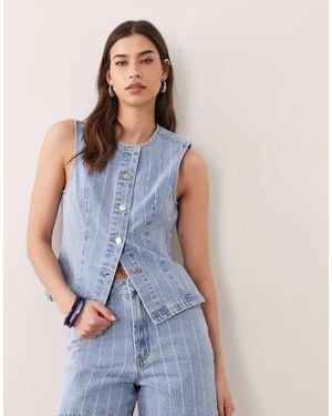 Miss Selfridge Striped Denim Waistcoat - Blue