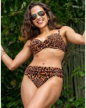 Pour Moi Free Spirit Printed Roll Top Bikini Bottoms - Green