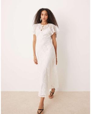 Mango Embroidered Lace Maxi Dress With Cape Overlay - Natural