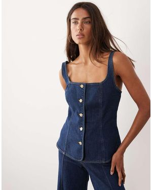 GOOD AMERICAN Denim Sleeveless Button Front Top Co-ord - Blue
