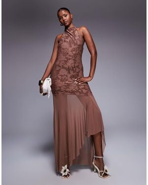 ASOS Highneck Maxi Dress With Sheer Skirt - Brown