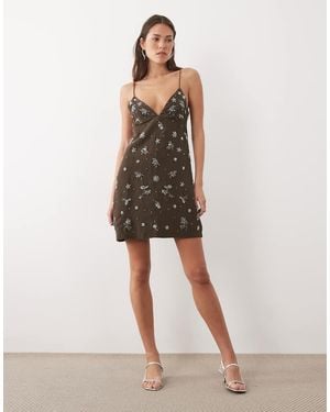 Mango Beaded Strappy Mini Dress - Natural