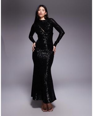 ASOS Sequin Slash Front Draped Maxi Dress - Black