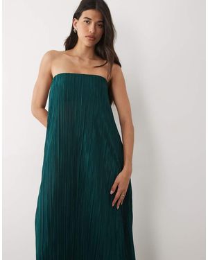 ASOS Vestito Midi A Fascia Svasato Verde-Azzurro Plissé - Blu