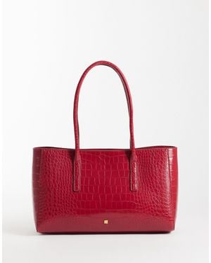 Mango Faux Leather Croc Effect Shoulder Bag - Red