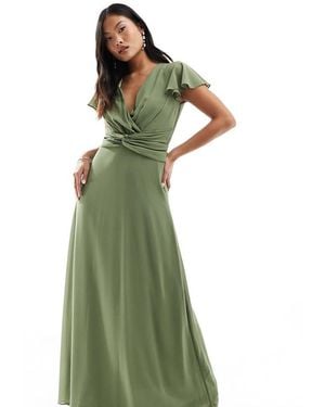 TFNC London Bridesmaid Wrap Front Maxi Dress - Green