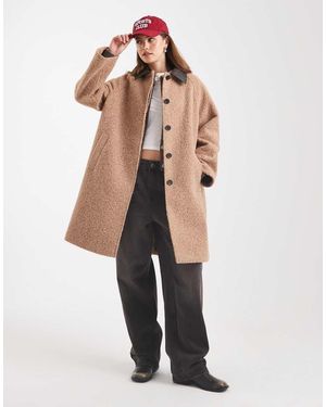 ASOS Abrigo De Largo Medio Color Galleta Con Cuello En Contraste De Tejido Cepillado De -Neutro